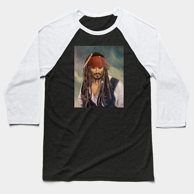 Captain Jack Sparrow oil painting Baseball T-Shirt by Art-by-Sanna